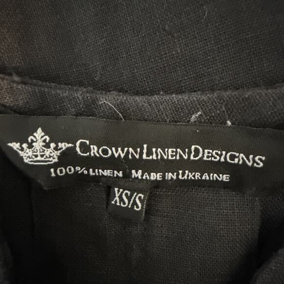 Crown Linen Designs Womens Oversized Swing Shift Dress Size XS/S Black Pockets - Picture 8 of 8